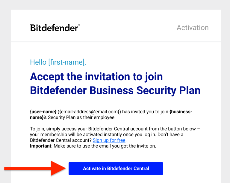 Activate in Bitdefender Central