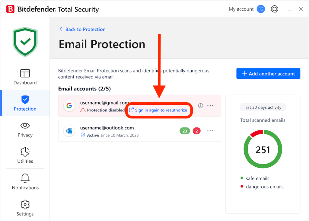 Email Protection disabled. Sign in again to reauthorize