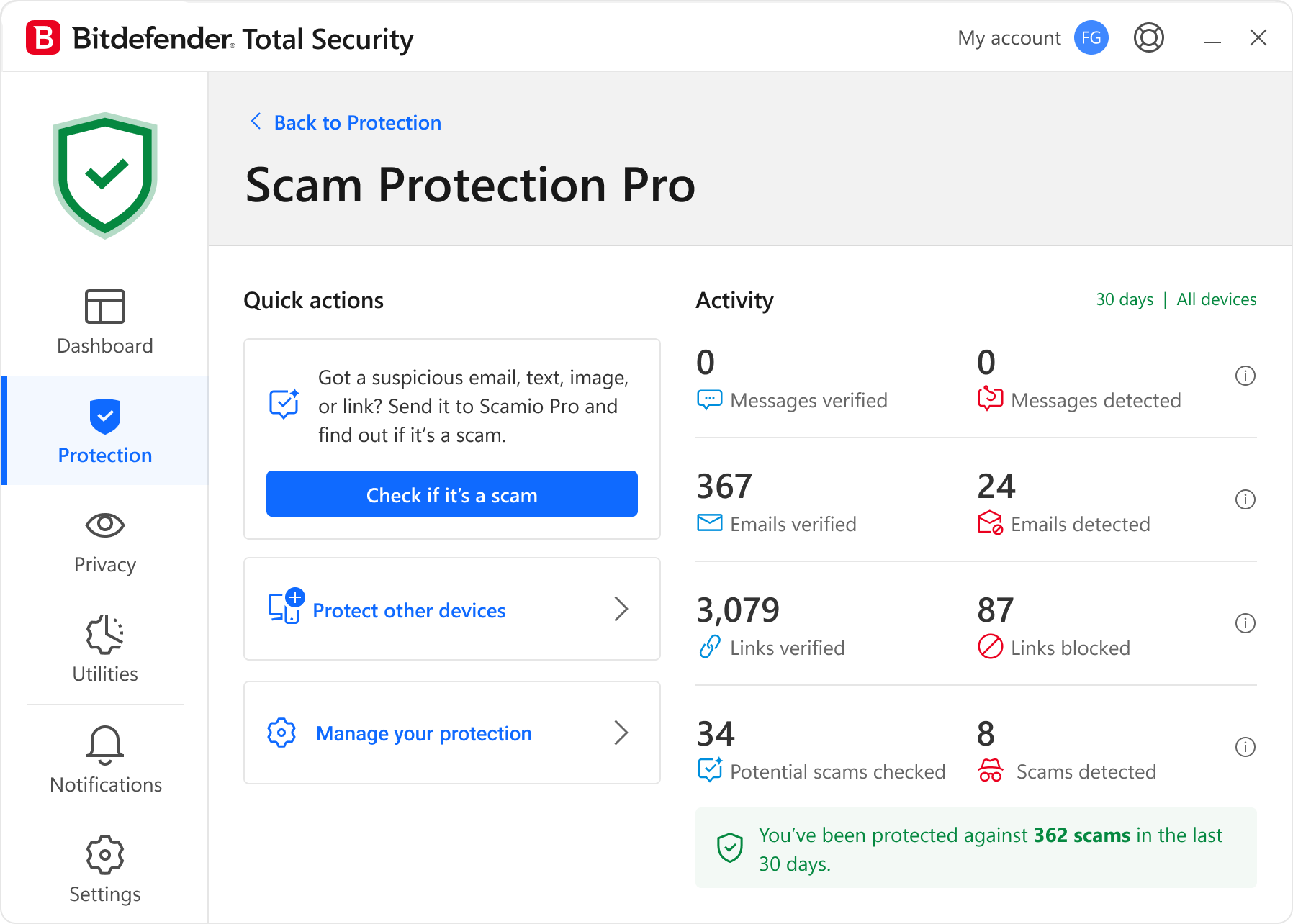 Scam Protection Pro dashboard