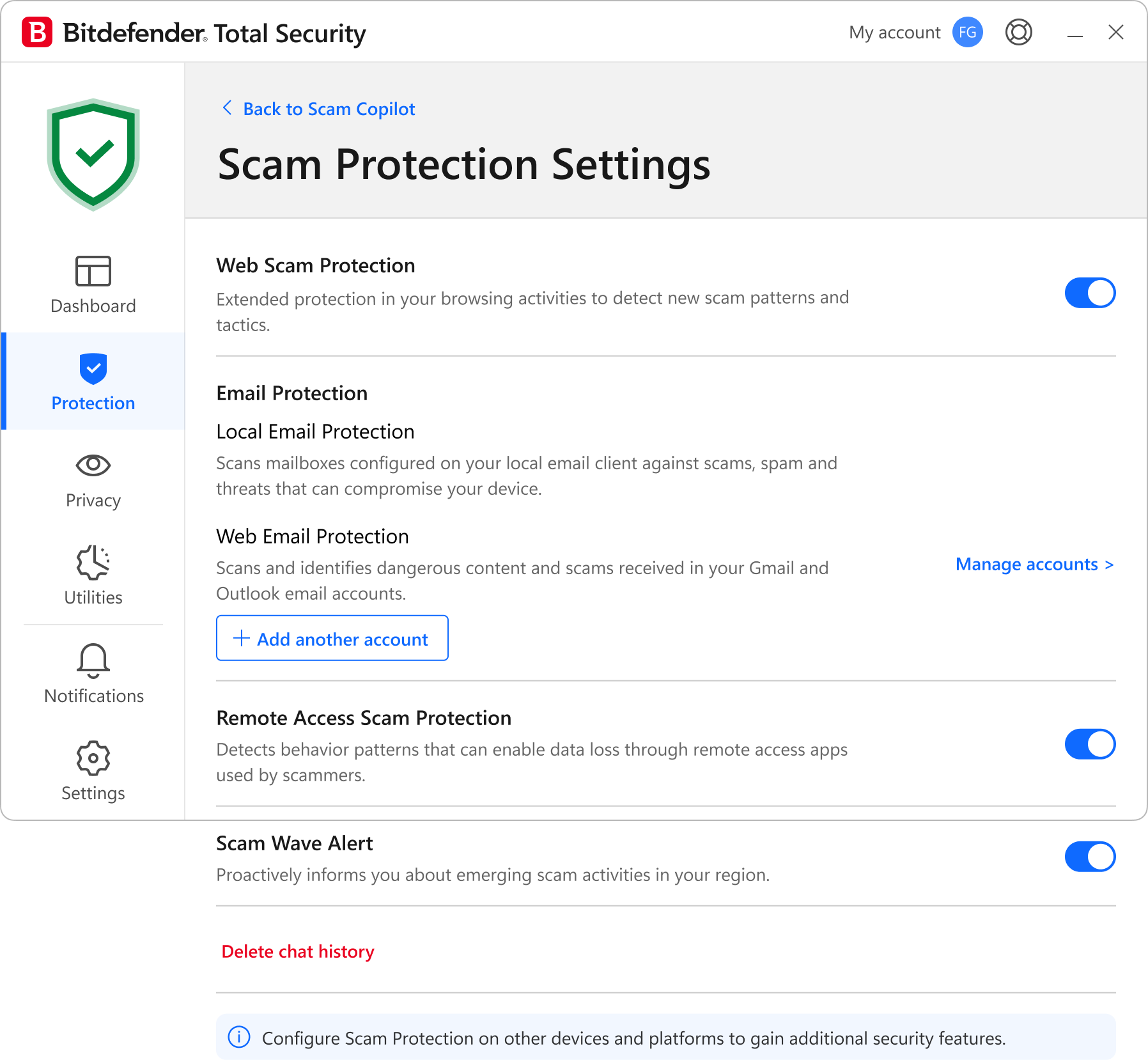 Scam Protection settings
