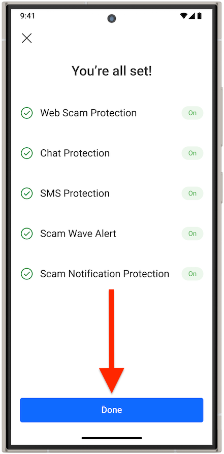 Scam Protection for Android - setup finished
