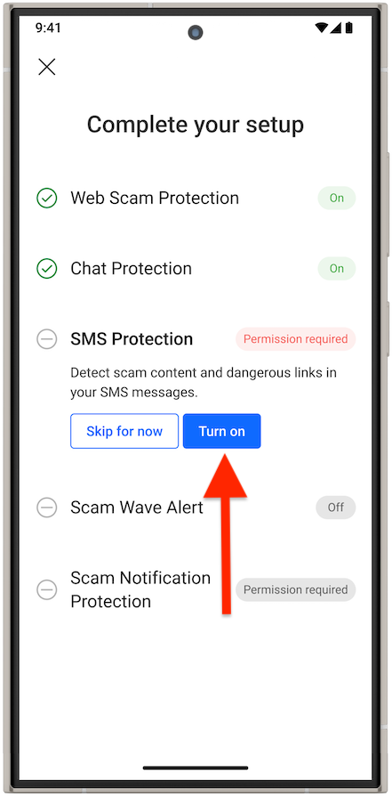 Turn on SMS protection