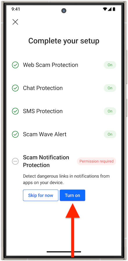 Scam notification permission