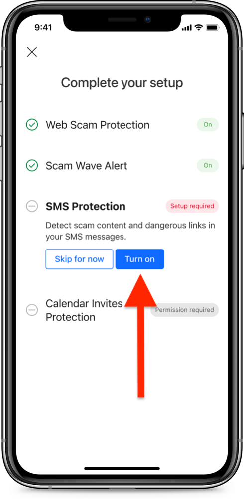 Turn on SMS protection