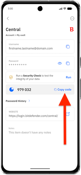 SecurePass app 2FA - Copy code