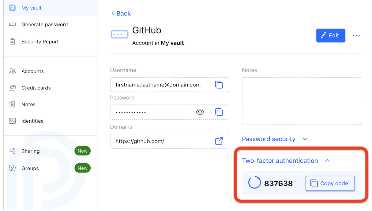 Bitdefender SecurePass 2FA - Copy code