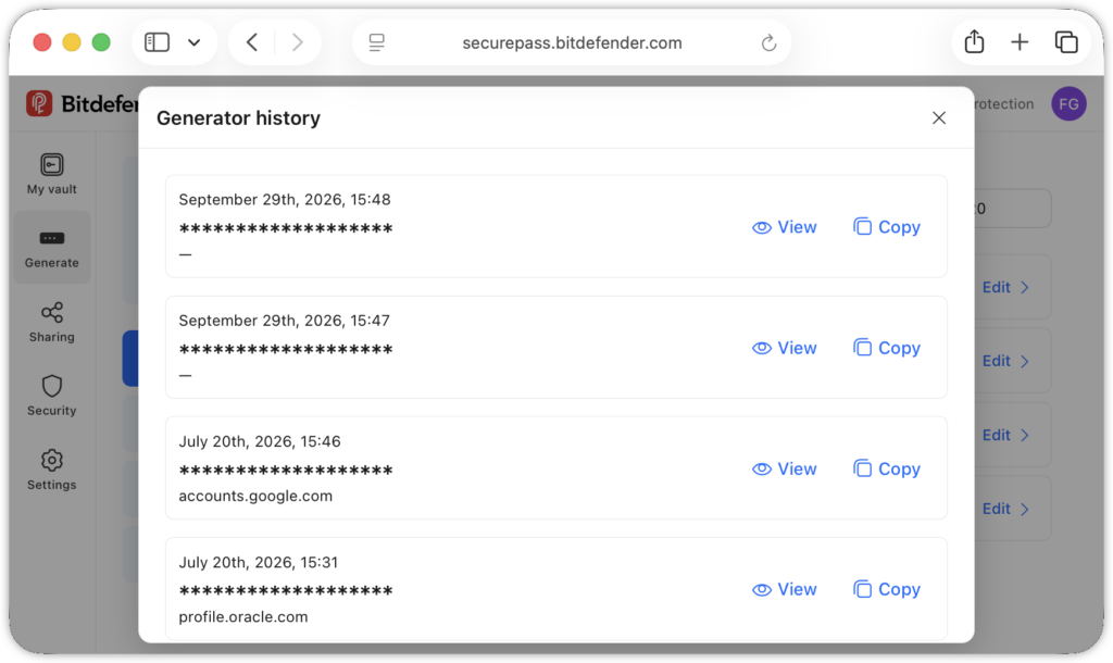 Password generator history