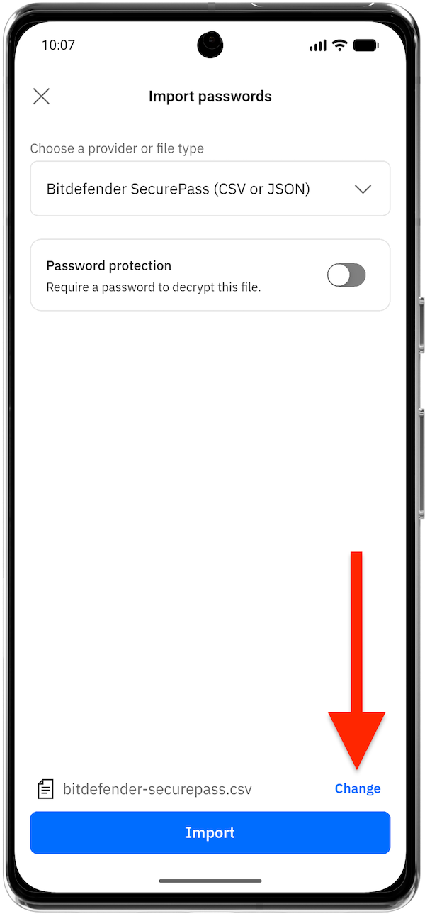 Change file to import into SecurePass app