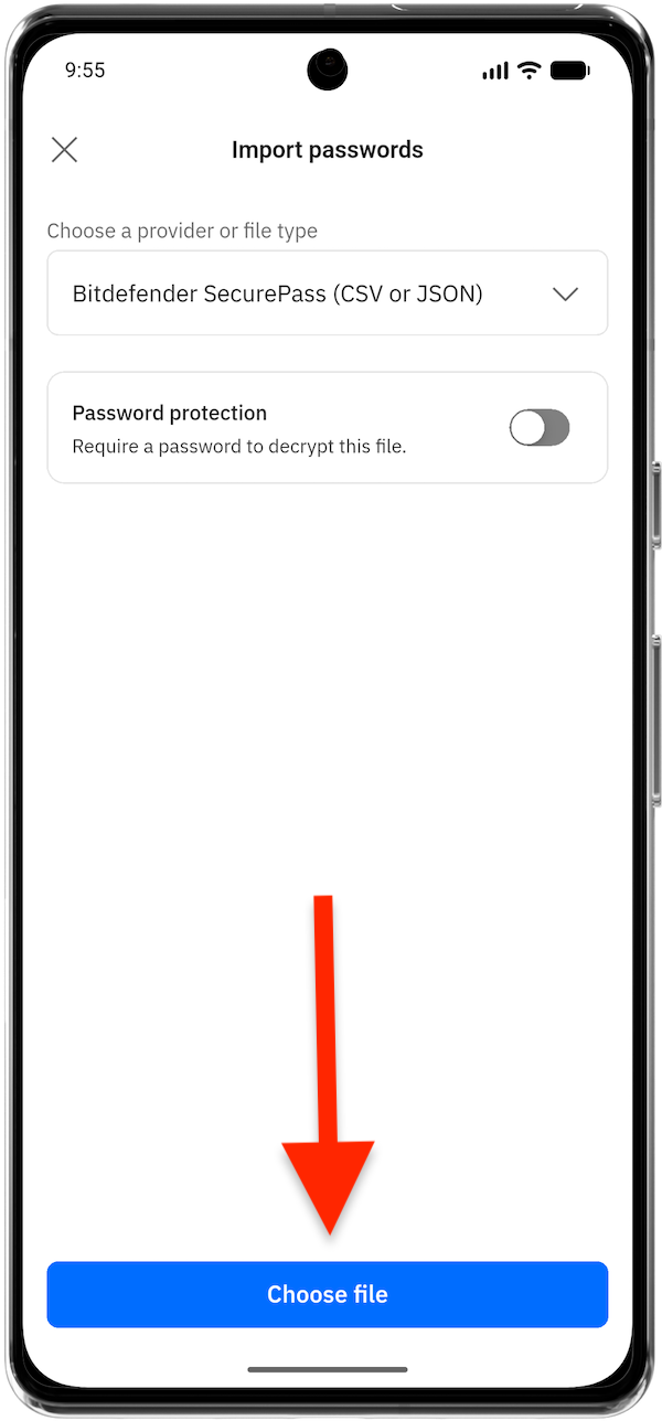 Choose file to import into SecurePass app
