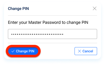 Enter your master password to change SecurePass PIN