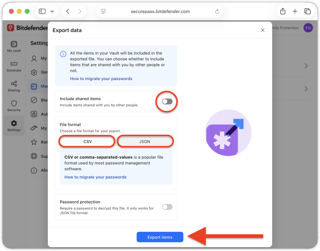 Export from SecurePass