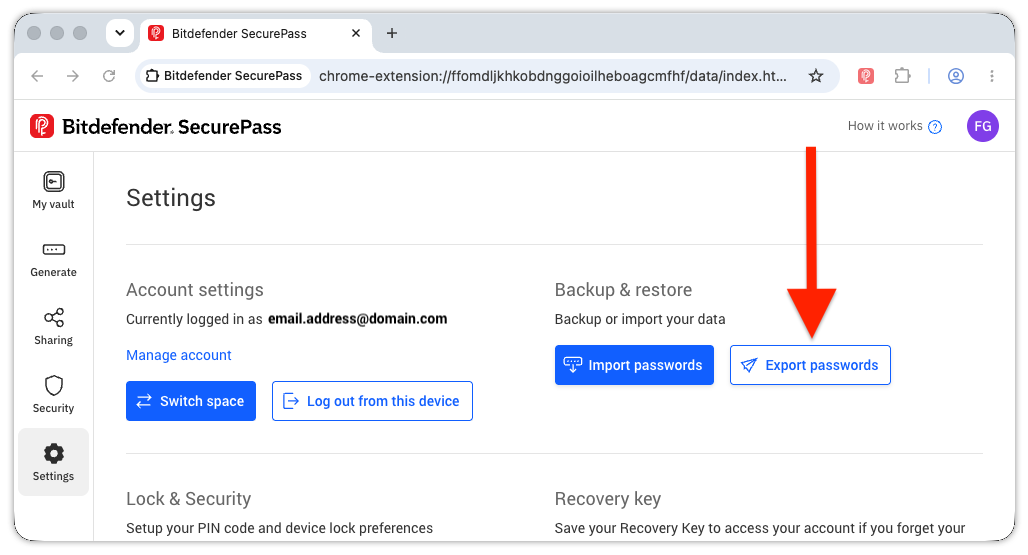 How to export passwords from SecurePass