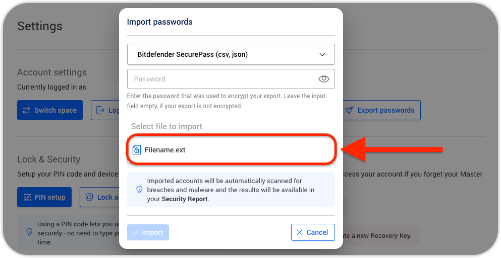 How to import passwords into SecurePass