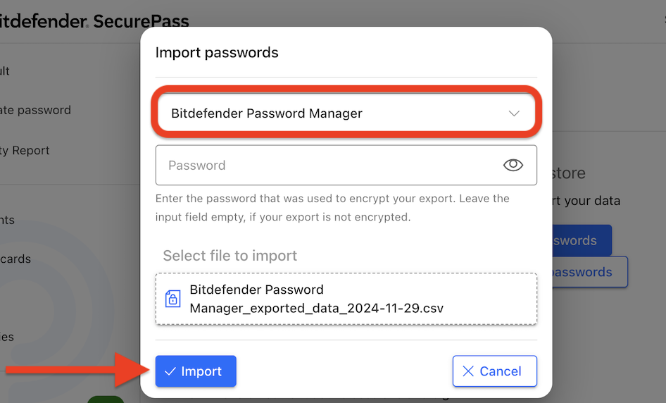 Import Bitdefender Password Manager file