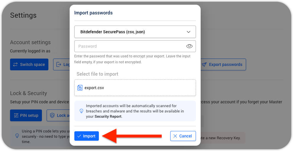 How to import passwords into SecurePass
