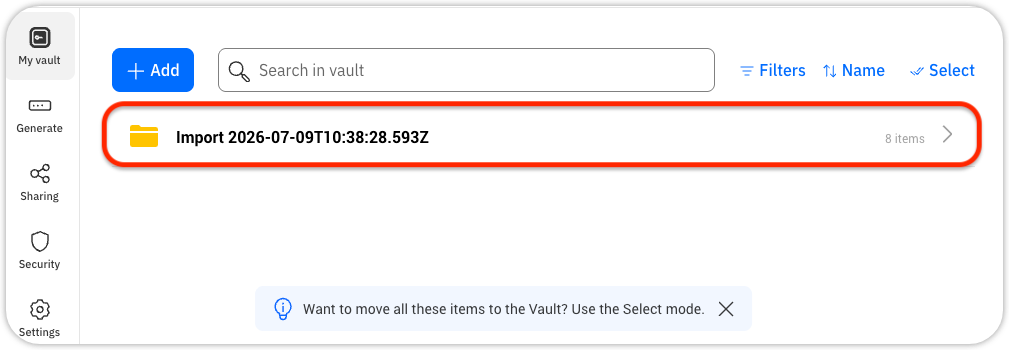 SecurePass vault - Import folder
