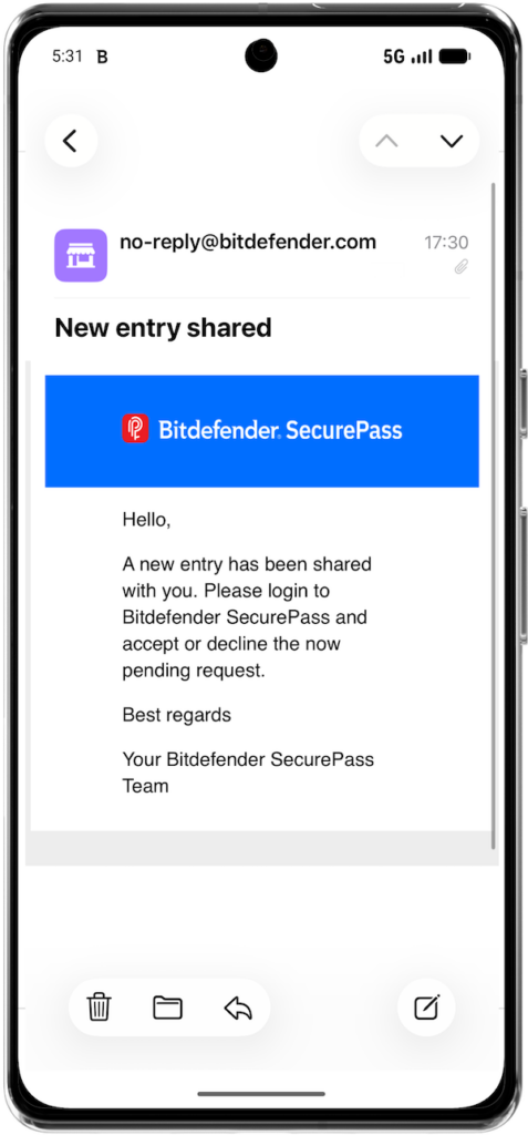 New entry shared - email