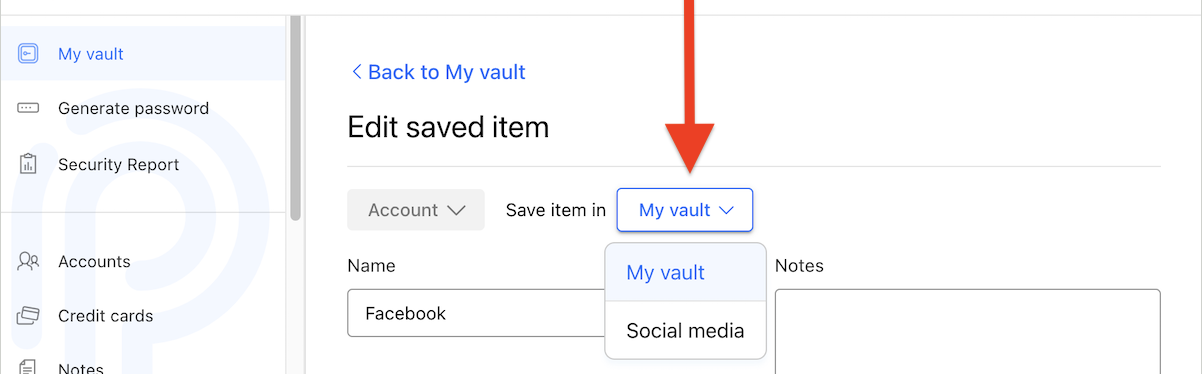 Save item in another folder