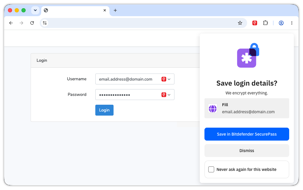 SecurePass autosave prompt: Save login details?
