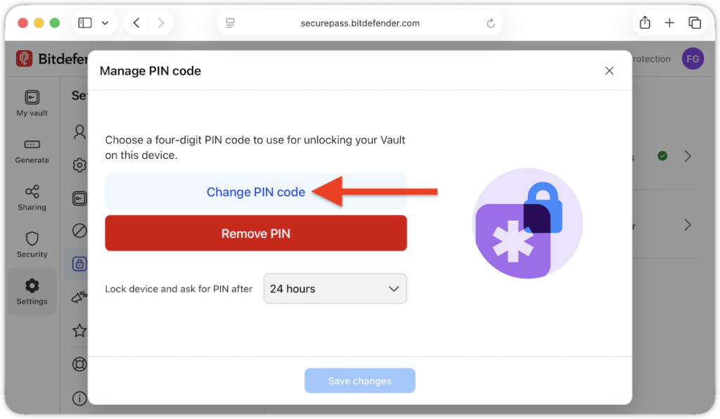 Change PIN code