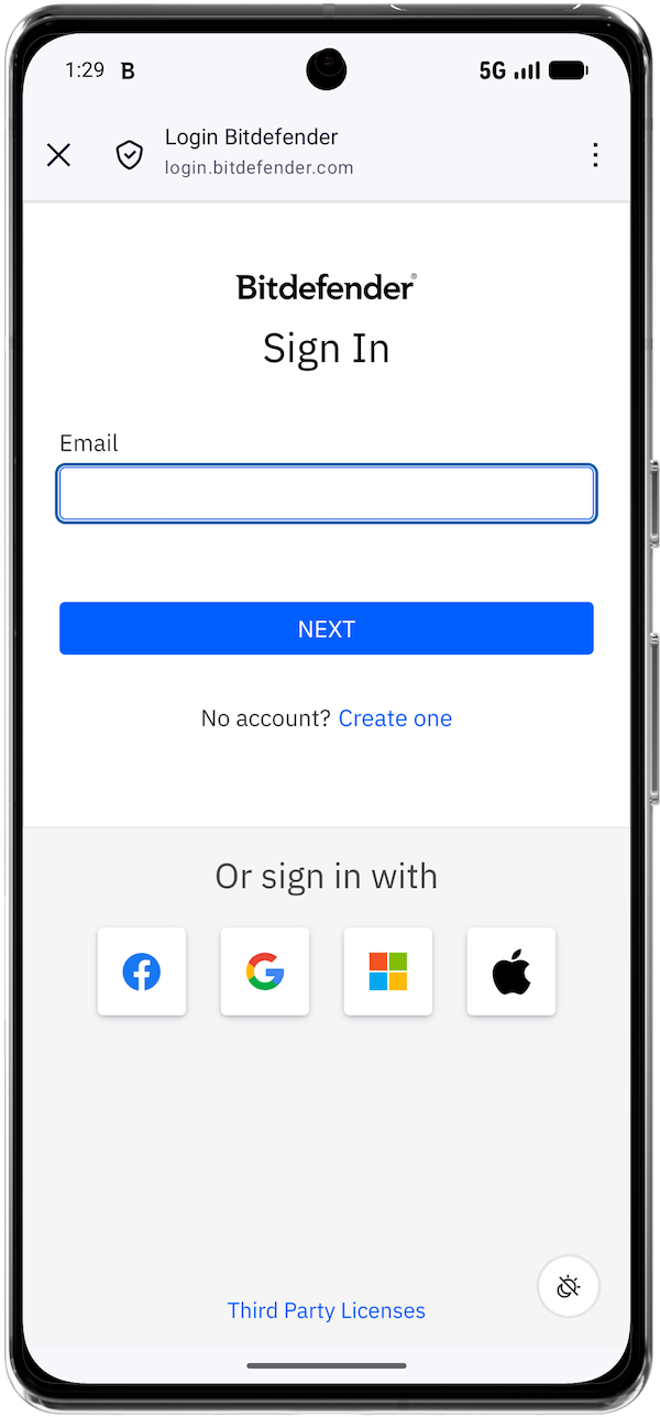 Sign in to your Bitdefender account after you install SecurePass on Android