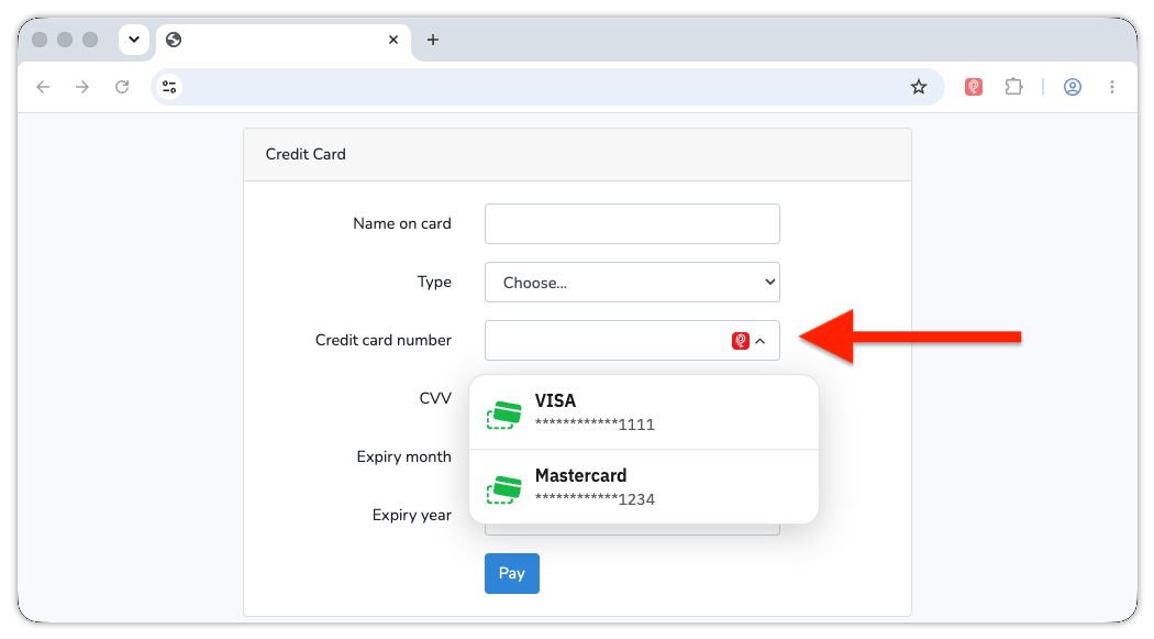 How to autofill card details using SecurePass browser extension