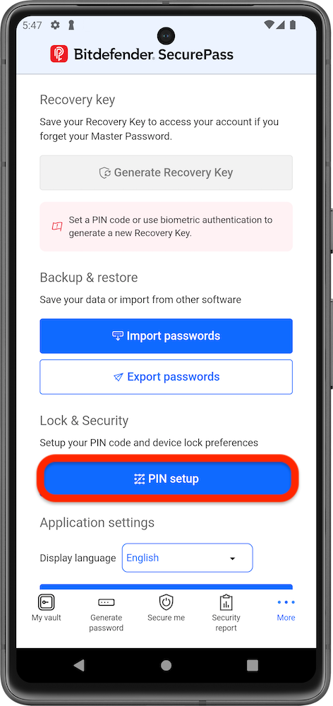 PIN setup