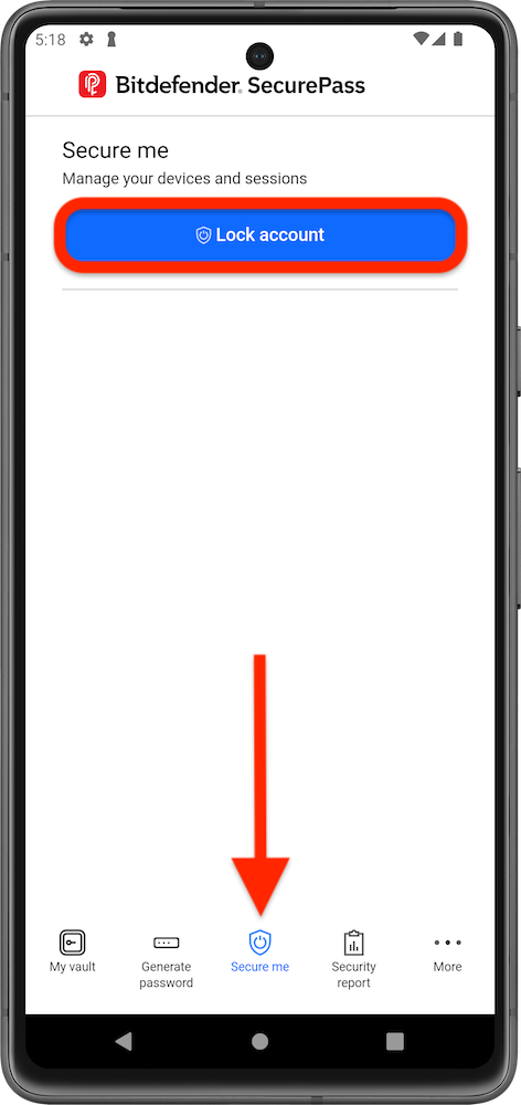 SecurePass app > Secure Me > Lock account