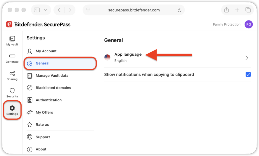 Settings > General > App language