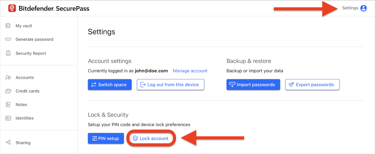 SecurePass Settings > Lock Account