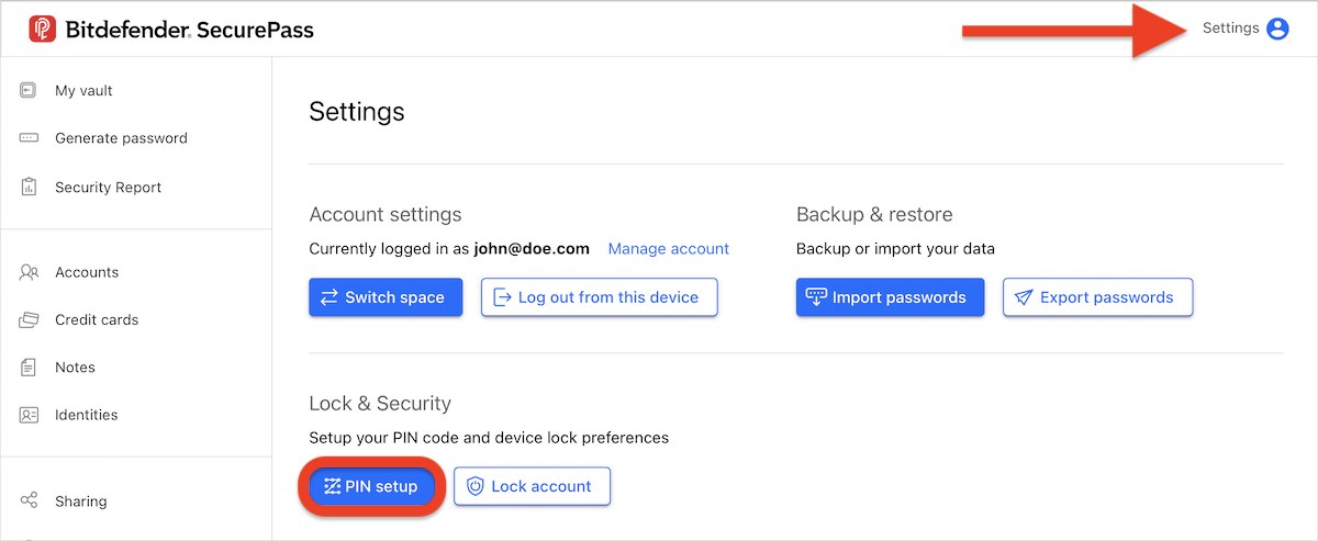 SecurePass PIN setup