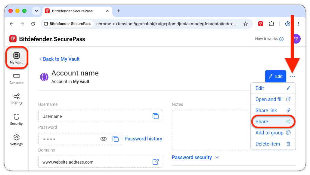 Share - SecurePass browser version
