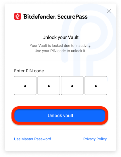 Unlock vault with PIN