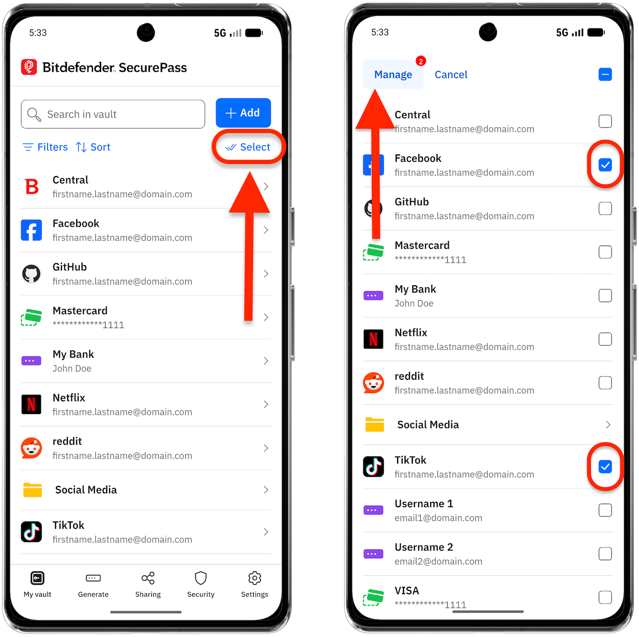 How to move items to SecurePass folders