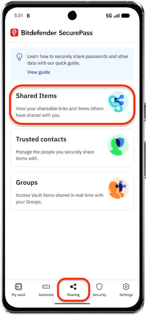 Sharing > Shared items