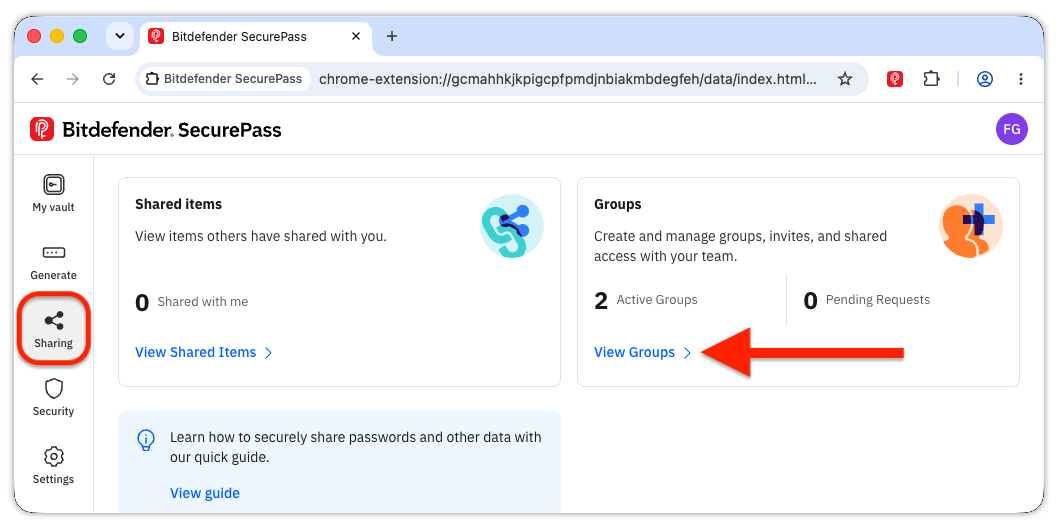 Sharing > View groups