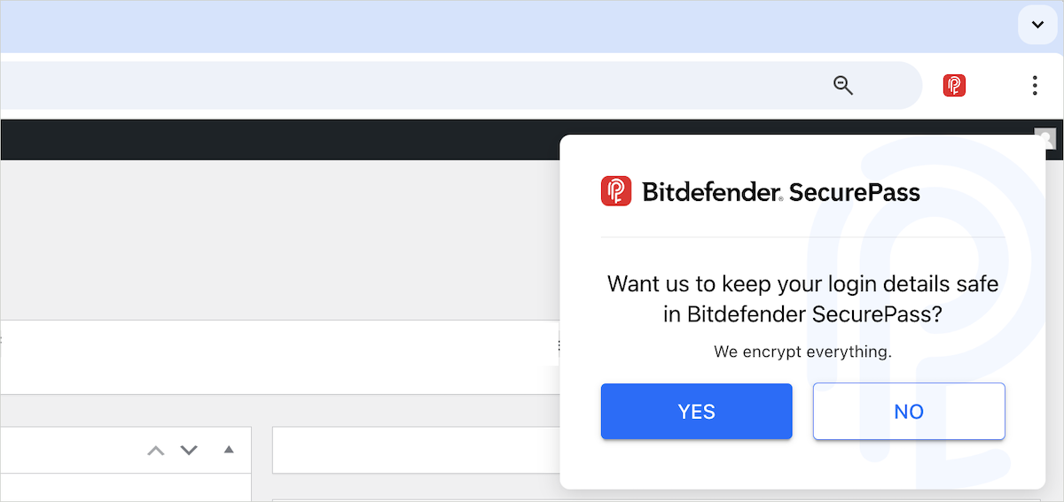 Bitdefender SecurePass autosave prompt - Want us to keep your login details safe in Bitdefender SecurePass?