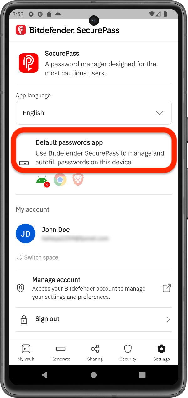 Default passwords app