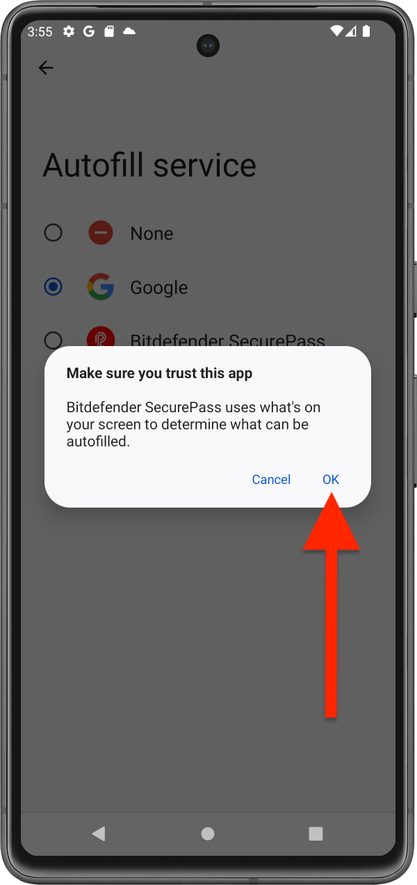 set Bitdefender SecurePass as default password manager on Android