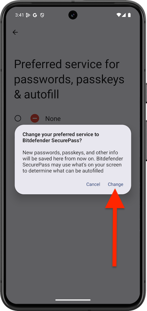 Change your preferred service to Bitdefender SecurePass