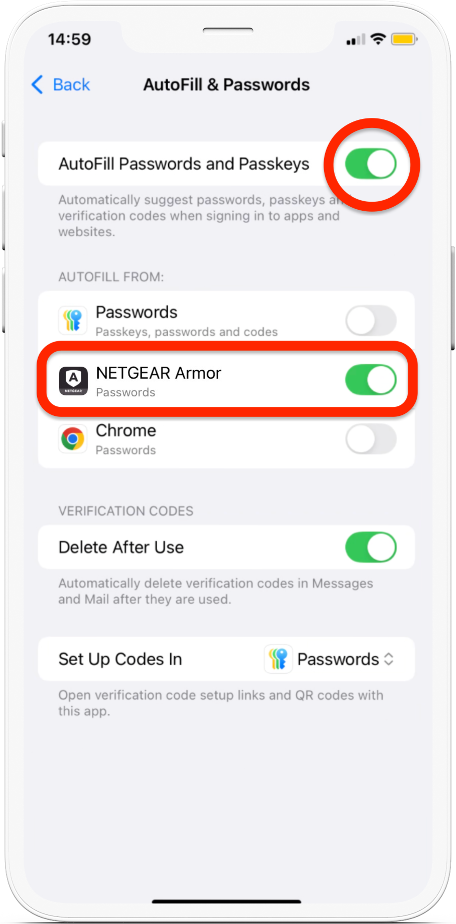 How to make NETGEAR Armor the default password manager on iOS 18 and later