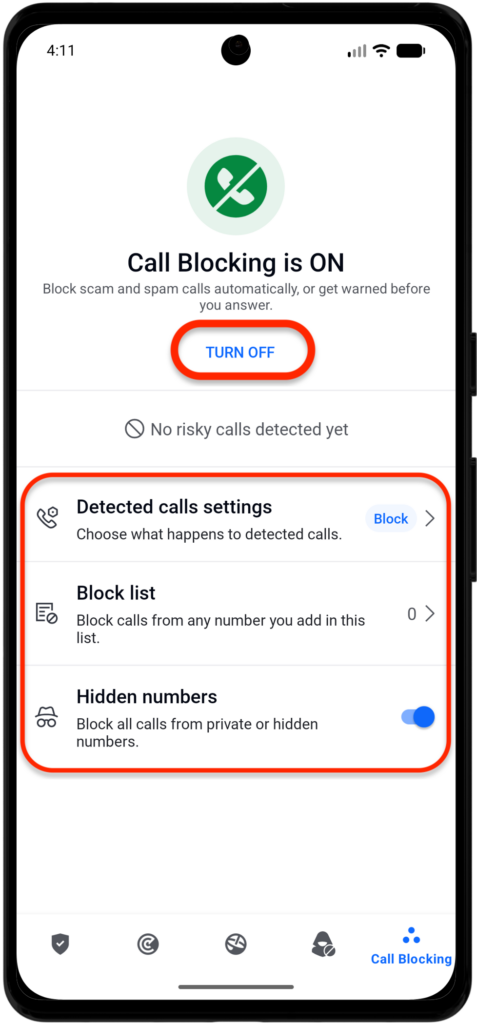Call Blocking default settings