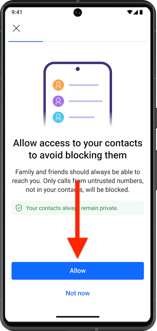 Allow Bitdefender Call Blocking access to contacts