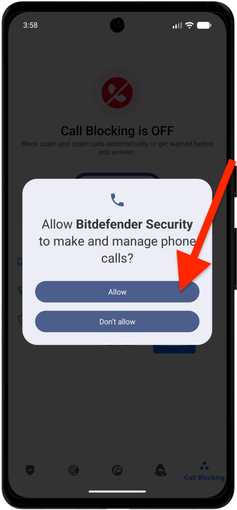 Allow Bitdefender Security to make and manage phone calls