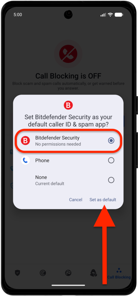 Bitdefender Security > Set as default