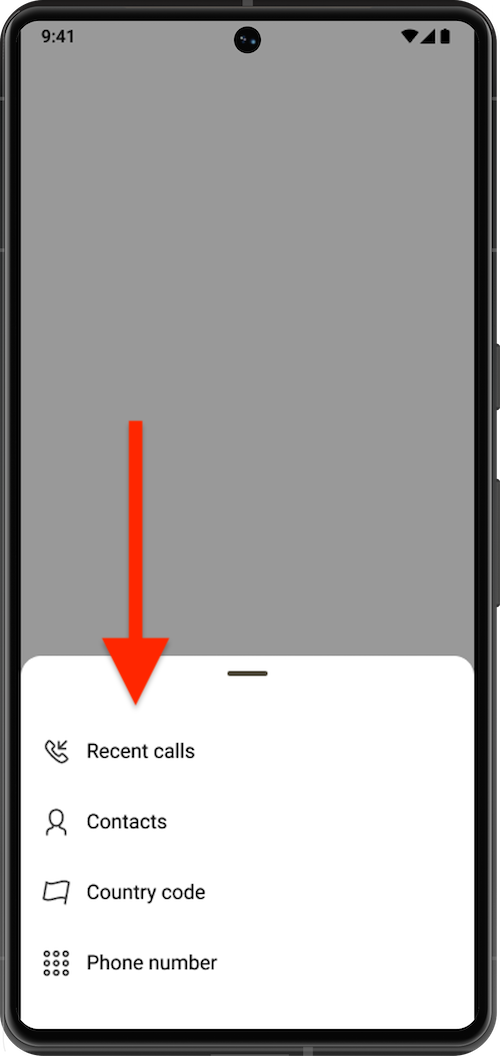 Block number from recent calls, contacts, country code or phone number