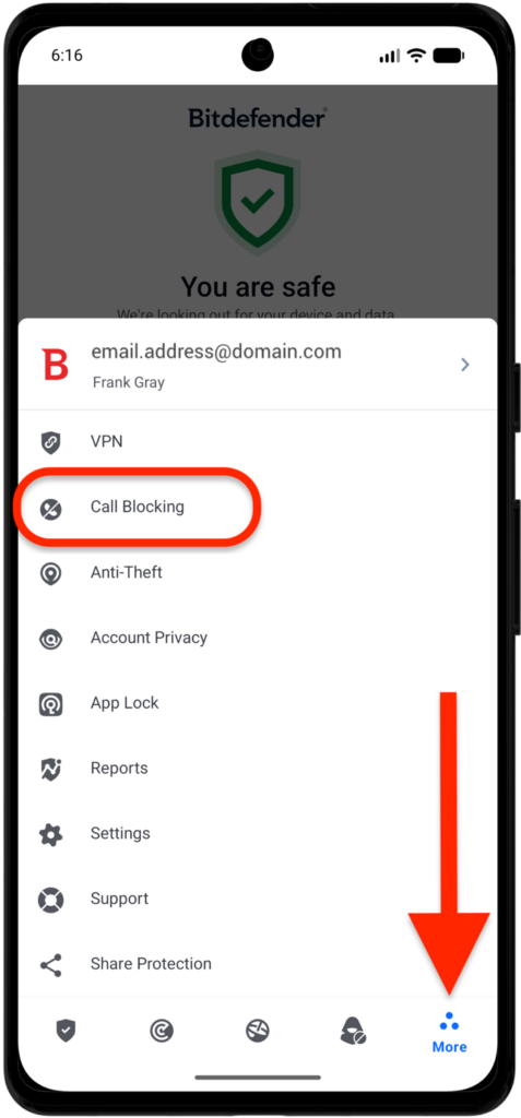 The Call Blocking feature in the bottom navigation menu