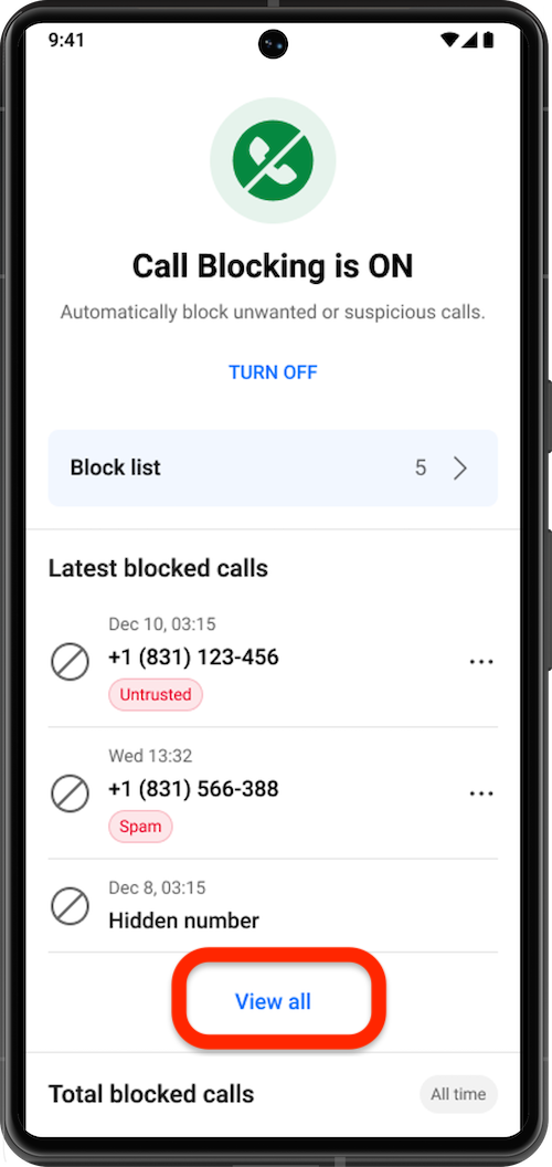 View all blocked calls
