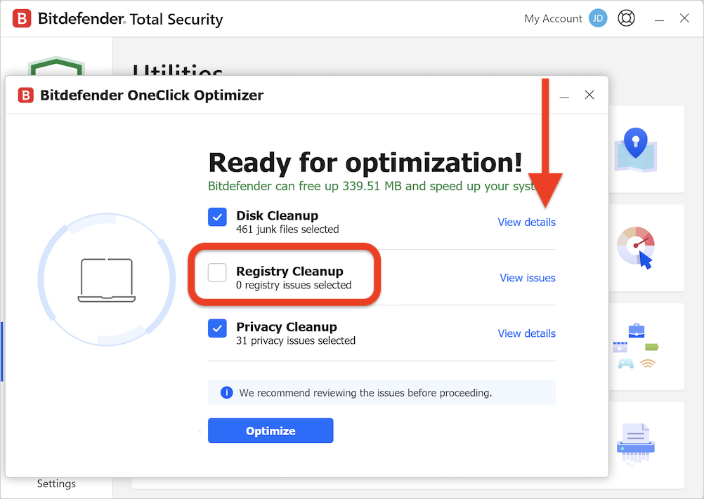 Excluding a cleanup category in OneClick Optimizer