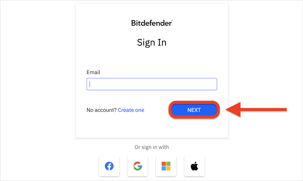 Sign in to your Bitdefender Central account